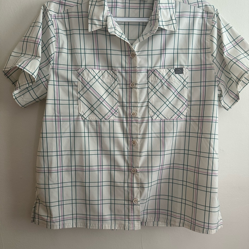 L.L. Bean Women's White and Purple Plaid Button Down Shirt